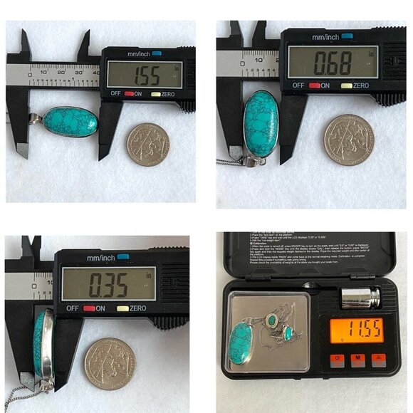 Sterling Silver 925 Oval Dyed Howlite Faux Turquoise Necklace & Earring Set - Picture 10 of 16